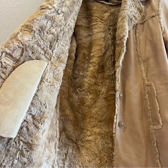 Kenneth Cole Reaction Tan Leather Jacket with Faux Fur Trim - Picture 9 of 15